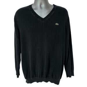 Vintage Lacoste Sweater Black V-Neck Knit Alligator Logo Pullover Men's Medium 5